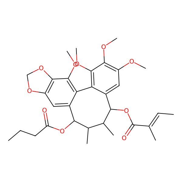 2D Structure of [(8R,9S,10R,11R)-11-butanoyloxy-3,4,5,19-tetramethoxy-9,10-dimethyl-15,17-dioxatetracyclo[10.7.0.02,7.014,18]nonadeca-1(19),2,4,6,12,14(18)-hexaen-8-yl] 2-methylbut-2-enoate