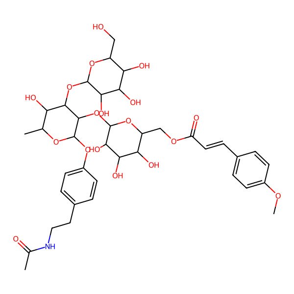 2D Structure of [(2R,3S,4S,5R,6S)-6-[(2S,3R,4R,5S,6S)-2-[4-(2-acetamidoethyl)phenoxy]-5-hydroxy-6-methyl-4-[(2S,3R,4S,5S,6R)-3,4,5-trihydroxy-6-(hydroxymethyl)oxan-2-yl]oxyoxan-3-yl]oxy-3,4,5-trihydroxyoxan-2-yl]methyl (Z)-3-(4-methoxyphenyl)prop-2-enoate