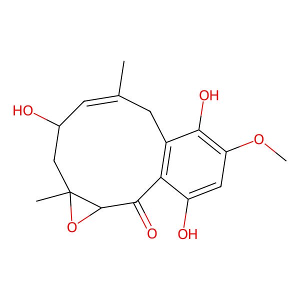 2D Structure of 7,12,15-Trihydroxy-13-methoxy-5,9-dimethyl-4-oxatricyclo[9.4.0.03,5]pentadeca-1(11),8,12,14-tetraen-2-one