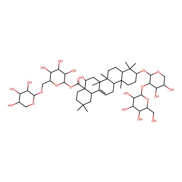 2D Structure of [3,4,5-Trihydroxy-6-[(3,4,5-trihydroxyoxan-2-yl)oxymethyl]oxan-2-yl] 10-[4,5-dihydroxy-3-[3,4,5-trihydroxy-6-(hydroxymethyl)oxan-2-yl]oxyoxan-2-yl]oxy-5-hydroxy-2,2,6a,6b,9,9,12a-heptamethyl-1,3,4,5,6,6a,7,8,8a,10,11,12,13,14b-tetradecahydropicene-4a-carboxylate