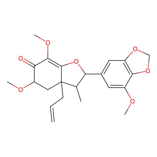 2D Structure of (2S,3R,3aS,5S)-5,7-dimethoxy-2-(7-methoxy-1,3-benzodioxol-5-yl)-3-methyl-3a-prop-2-enyl-2,3,4,5-tetrahydro-1-benzofuran-6-one