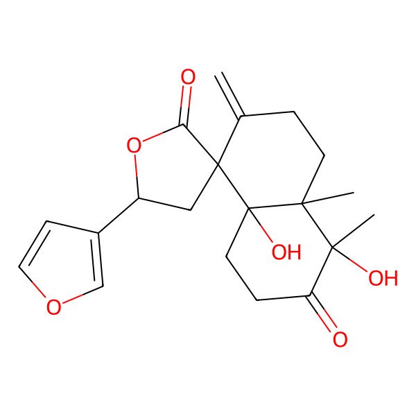 2D Structure of (1R,4aR,5R,5'R,8aS)-5'-(furan-3-yl)-1,4a-dihydroxy-1,8a-dimethyl-6-methylidenespiro[3,4,7,8-tetrahydronaphthalene-5,3'-oxolane]-2,2'-dione