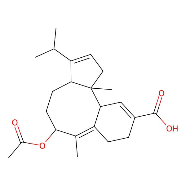 2D Structure of (2R,9S)-9-acetyloxy-2,10-dimethyl-5-propan-2-yltricyclo[9.4.0.02,6]pentadeca-4,10,14-triene-14-carboxylic acid