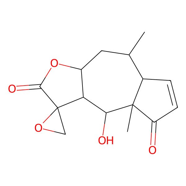 2D Structure of (1S,3aR,5R,5aR,8aR,9R,9aS)-9-hydroxy-5,8a-dimethylspiro[3a,4,5,5a,9,9a-hexahydroazuleno[6,7-b]furan-1,2'-oxirane]-2,8-dione