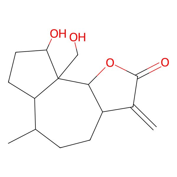 2D Structure of (3aS,6S,6aS,9S,9aR,9bR)-9-hydroxy-9a-(hydroxymethyl)-6-methyl-3-methylidene-4,5,6,6a,7,8,9,9b-octahydro-3aH-azuleno[4,5-b]furan-2-one