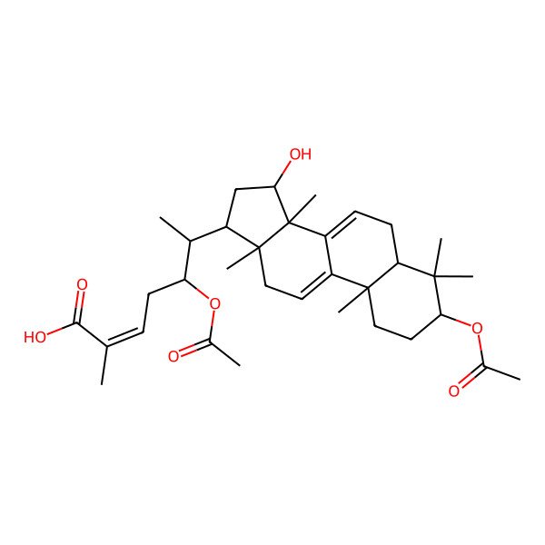 2D Structure of (E,5S,6R)-5-acetyloxy-6-[(3R,5R,10S,13R,14R,15S,17R)-3-acetyloxy-15-hydroxy-4,4,10,13,14-pentamethyl-2,3,5,6,12,15,16,17-octahydro-1H-cyclopenta[a]phenanthren-17-yl]-2-methylhept-2-enoic acid