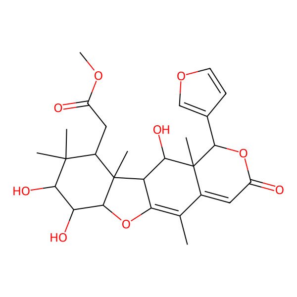 2D Structure of methyl 2-[(1S,6aR,7S,8S,10S,10aS,10bS,11S,11aS)-1-(furan-3-yl)-7,8,11-trihydroxy-5,9,9,10a,11a-pentamethyl-3-oxo-6a,7,8,10,10b,11-hexahydro-1H-[1]benzofuro[2,3-g]isochromen-10-yl]acetate