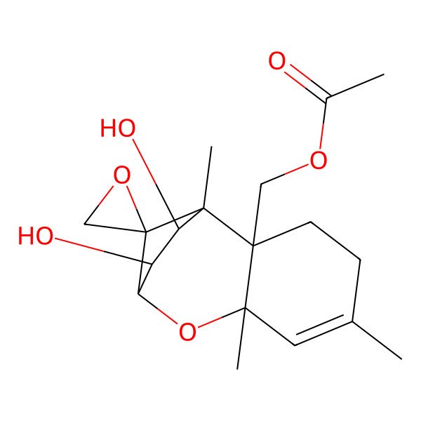 2D Structure of (10,11-Dihydroxy-1,5,7-trimethylspiro[8-oxatricyclo[7.2.1.02,7]dodec-5-ene-12,2'-oxirane]-2-yl)methyl acetate