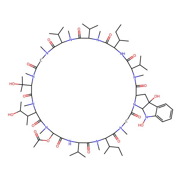 2D Structure of [7,31-Di(butan-2-yl)-38,45-dihydroxy-22-(3-hydroxybutan-2-yl)-19-(2-hydroxypropan-2-yl)-3,9,12,15,18,21,24,30,33-nonamethyl-2,5,8,11,14,17,20,23,26,29,32,35-dodecaoxo-4,10,13,28-tetra(propan-2-yl)-3,6,9,12,15,18,21,24,27,30,33,36,38-tridecazatetracyclo[34.10.0.037,45.039,44]hexatetraconta-39,41,43-trien-25-yl] acetate