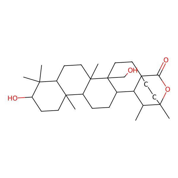 2D Structure of (1R,4S,5R,8R,10R,13S,14R,17S,18R,19S,20S)-10-hydroxy-4-(hydroxymethyl)-5,9,9,13,19,20-hexamethyl-21-oxahexacyclo[18.2.2.01,18.04,17.05,14.08,13]tetracosan-22-one