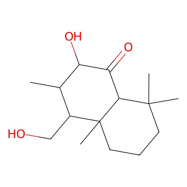 2D Structure of (2R,3R,4S,4aR,8aR)-2-hydroxy-4-(hydroxymethyl)-3,4a,8,8-tetramethyl-3,4,5,6,7,8a-hexahydro-2H-naphthalen-1-one