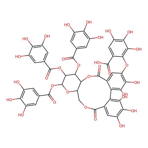 2D Structure of 3,4,5-Trihydroxy-2-[[3,4,21,22,23-pentahydroxy-8,18-dioxo-11,12,13-tris[(3,4,5-trihydroxybenzoyl)oxy]-9,14,17-trioxatetracyclo[17.4.0.02,7.010,15]tricosa-1(23),2,4,6,19,21-hexaen-5-yl]oxy]benzoic acid