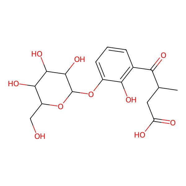 2D Structure of (3R)-4-[2-hydroxy-3-[(2S,3R,4S,5S,6R)-3,4,5-trihydroxy-6-(hydroxymethyl)oxan-2-yl]oxyphenyl]-3-methyl-4-oxobutanoic acid