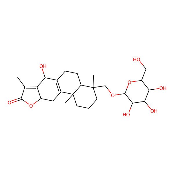 2D Structure of (4R,4aS,7R,10aR,11bR)-7-hydroxy-4,8,11b-trimethyl-4-[[(2S,3S,4R,5R,6S)-3,4,5-trihydroxy-6-(hydroxymethyl)oxan-2-yl]oxymethyl]-2,3,4a,5,6,7,10a,11-octahydro-1H-naphtho[2,1-f][1]benzofuran-9-one