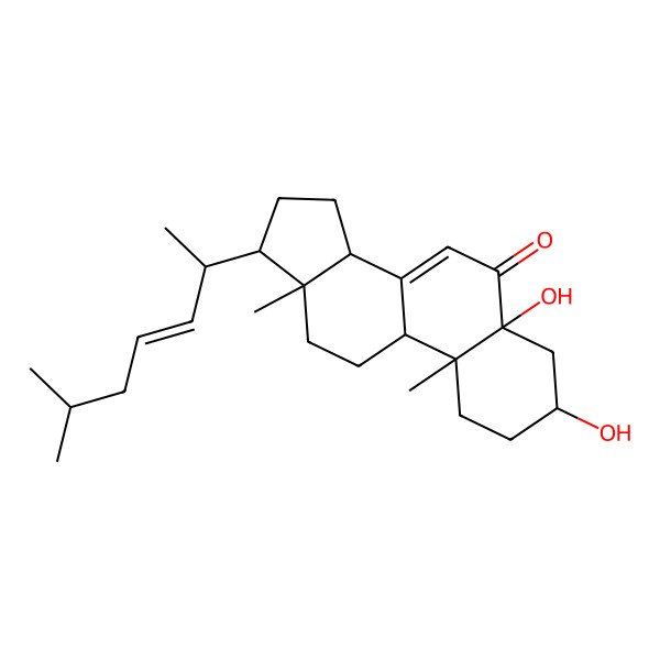 2D Structure of 3,5-dihydroxy-10,13-dimethyl-17-(6-methylhept-3-en-2-yl)-2,3,4,9,11,12,14,15,16,17-decahydro-1H-cyclopenta[a]phenanthren-6-one