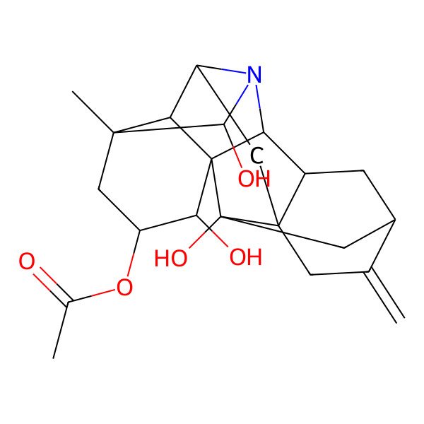 2D Structure of (2,6,18-Trihydroxy-5-methyl-12-methylidene-7-azaheptacyclo[9.6.2.01,8.05,17.07,16.09,14.014,18]nonadecan-3-yl) acetate