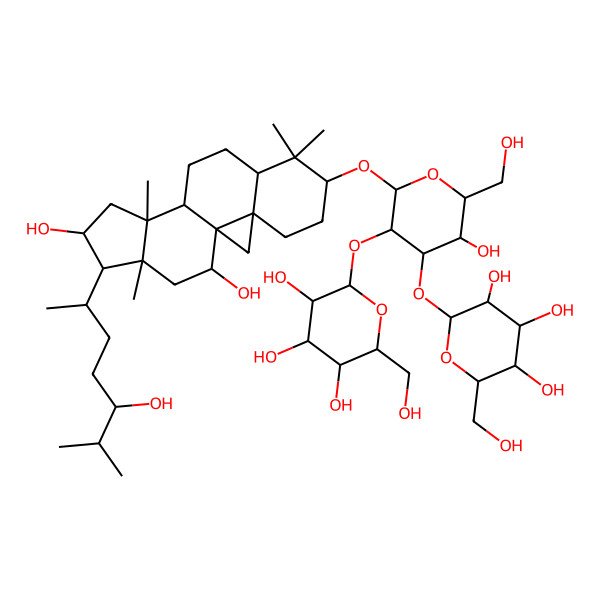 2D Structure of (2S,3R,4S,5S,6R)-2-[(2R,3R,4S,5R,6R)-2-[[(1R,3R,6S,8S,11R,12S,14S,15R,16R,18R)-14,18-dihydroxy-15-[(2R,5S)-5-hydroxy-6-methylheptan-2-yl]-7,7,12,16-tetramethyl-6-pentacyclo[9.7.0.01,3.03,8.012,16]octadecanyl]oxy]-5-hydroxy-6-(hydroxymethyl)-3-[(2S,3R,4S,5S,6R)-3,4,5-trihydroxy-6-(hydroxymethyl)oxan-2-yl]oxyoxan-4-yl]oxy-6-(hydroxymethyl)oxane-3,4,5-triol