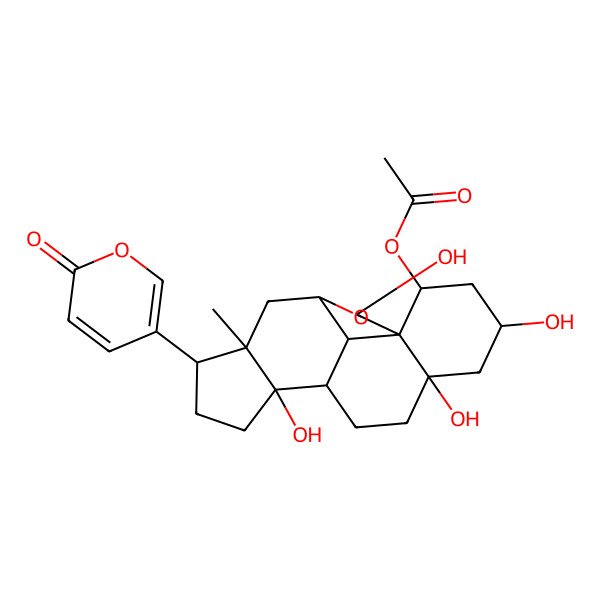 2D Structure of [2,10,14,16-Tetrahydroxy-6-methyl-7-(6-oxopyran-3-yl)-3-oxapentacyclo[9.7.1.01,14.04,19.06,10]nonadecan-18-yl] acetate