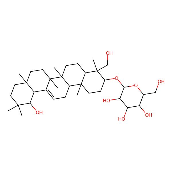 2D Structure of 2-[[12-Hydroxy-4-(hydroxymethyl)-4,6a,6b,8a,11,11,14b-heptamethyl-1,2,3,4a,5,6,7,8,9,10,12,12a,14,14a-tetradecahydropicen-3-yl]oxy]-6-(hydroxymethyl)oxane-3,4,5-triol