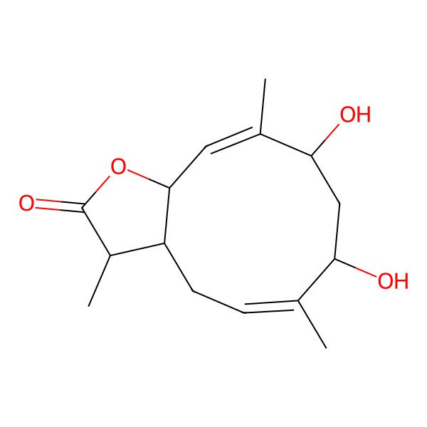 2D Structure of (3S,3aS,5Z,7S,9S,10Z,11aS)-7,9-dihydroxy-3,6,10-trimethyl-3a,4,7,8,9,11a-hexahydro-3H-cyclodeca[b]furan-2-one