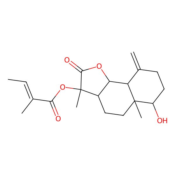 2D Structure of [(3S,3aR,5aR,6R,9aS,9bS)-6-hydroxy-3,5a-dimethyl-9-methylidene-2-oxo-3a,4,5,6,7,8,9a,9b-octahydrobenzo[g][1]benzofuran-3-yl] (Z)-2-methylbut-2-enoate