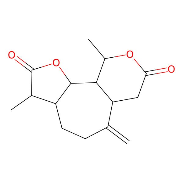 2D Structure of (1R,2S,5R,6S,10R,14S)-5,14-dimethyl-9-methylidene-3,13-dioxatricyclo[8.4.0.02,6]tetradecane-4,12-dione