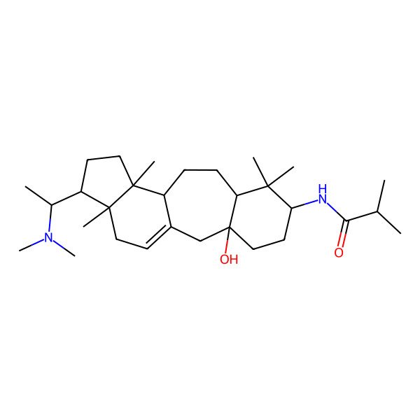 2D Structure of N-[15-[1-(dimethylamino)ethyl]-3-hydroxy-7,7,12,16-tetramethyl-6-tetracyclo[9.7.0.03,8.012,16]octadec-1(18)-enyl]-2-methylpropanamide