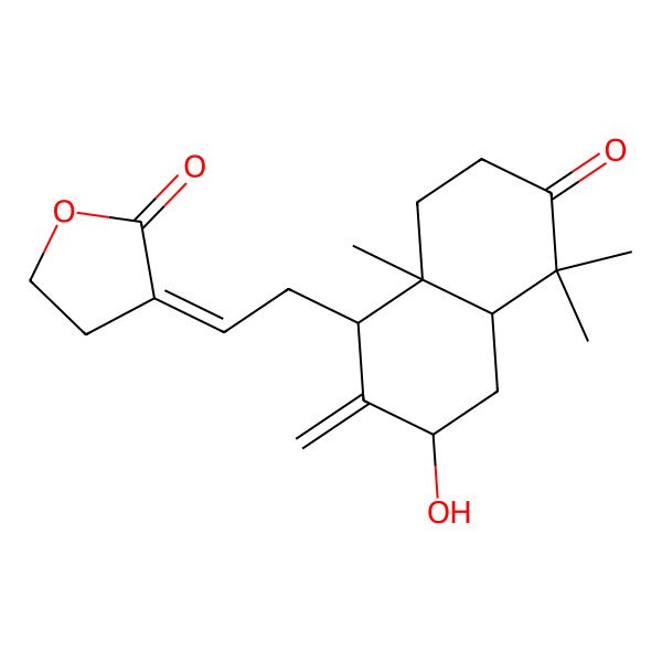 2D Structure of 3-[2-(3-Hydroxy-5,5,8a-trimethyl-2-methylidene-6-oxo-1,3,4,4a,7,8-hexahydronaphthalen-1-yl)ethylidene]oxolan-2-one