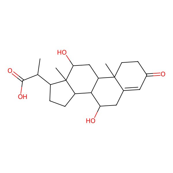 2D Structure of (2S)-2-[(7R,8R,9S,10R,12S,13S,14S,17R)-7,12-dihydroxy-10,13-dimethyl-3-oxo-1,2,6,7,8,9,11,12,14,15,16,17-dodecahydrocyclopenta[a]phenanthren-17-yl]propanoic acid