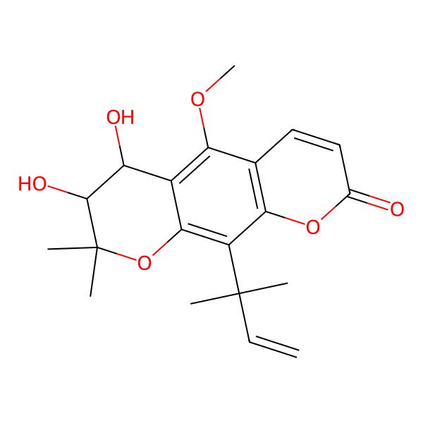2D Structure of 3,4-Dihydroxy-5-methoxy-2,2-dimethyl-10-(2-methylbut-3-en-2-yl)-3,4-dihydropyrano[3,2-g]chromen-8-one