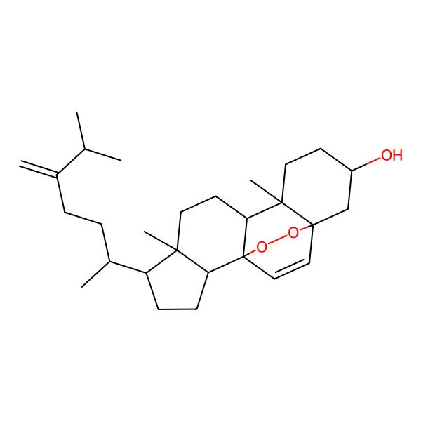 2D Structure of (1S,2R,5R,6R,9R,10R,13S,15S)-6,10-dimethyl-5-[(2R)-6-methyl-5-methylideneheptan-2-yl]-16,17-dioxapentacyclo[13.2.2.01,9.02,6.010,15]nonadec-18-en-13-ol