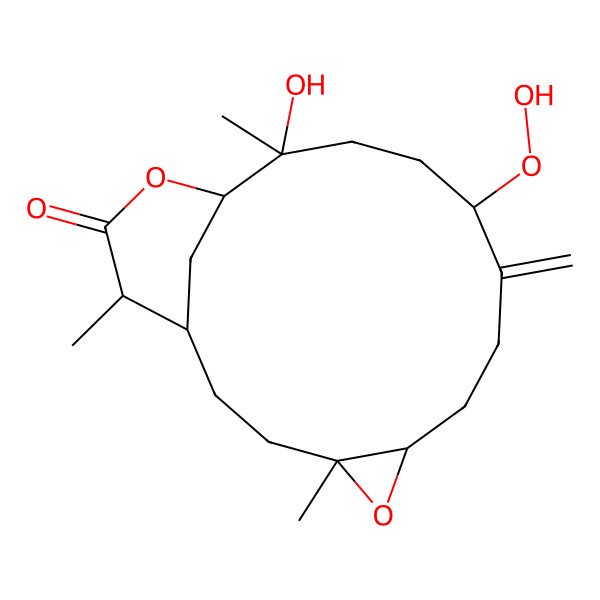 2D Structure of 10-Hydroperoxy-13-hydroxy-4,13,17-trimethyl-9-methylidene-5,15-dioxatricyclo[12.3.1.04,6]octadecan-16-one