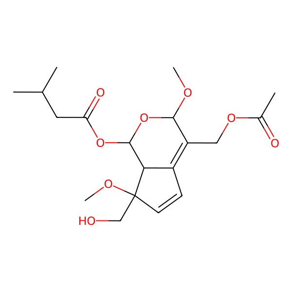 2D Structure of [(1S,3S,7R,7aS)-4-(acetyloxymethyl)-7-(hydroxymethyl)-3,7-dimethoxy-3,7a-dihydro-1H-cyclopenta[c]pyran-1-yl] 3-methylbutanoate