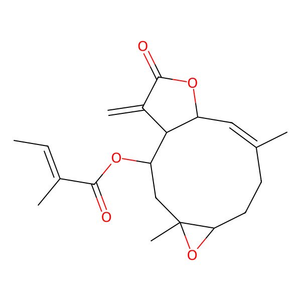2D Structure of [(1R,2R,4S,6S,9E,11R)-4,9-dimethyl-14-methylidene-13-oxo-5,12-dioxatricyclo[9.3.0.04,6]tetradec-9-en-2-yl] (Z)-2-methylbut-2-enoate