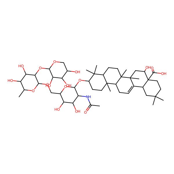 2D Structure of 10-[3-Acetamido-6-[[4,5-dihydroxy-6-methyl-3-(3,4,5-trihydroxyoxan-2-yl)oxyoxan-2-yl]oxymethyl]-4,5-dihydroxyoxan-2-yl]oxy-5-hydroxy-2,2,6a,6b,9,9,12a-heptamethyl-1,3,4,5,6,6a,7,8,8a,10,11,12,13,14b-tetradecahydropicene-4a-carboxylic acid