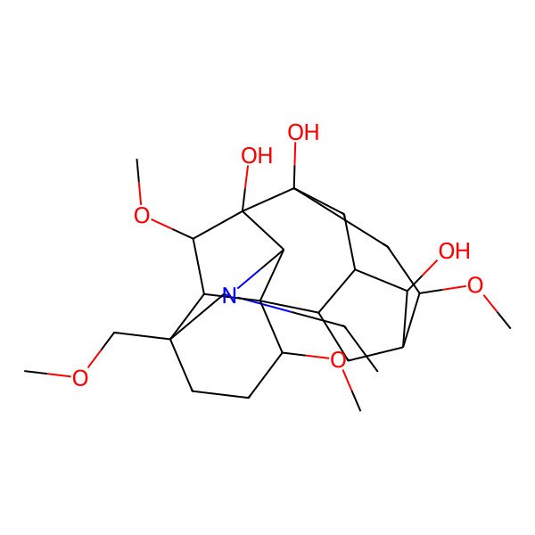 2D Structure of (1S,2R,4S,5R,6R,8R,9S,10S,13S,16S,17R,18S,20S)-11-ethyl-16,18,20-trimethoxy-13-(methoxymethyl)-11-azahexacyclo[7.7.2.24,8.01,10.02,6.013,17]icosane-5,8,9-triol