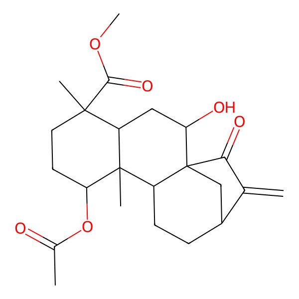 2D Structure of Methyl 8-acetyloxy-2-hydroxy-5,9-dimethyl-14-methylidene-15-oxotetracyclo[11.2.1.01,10.04,9]hexadecane-5-carboxylate