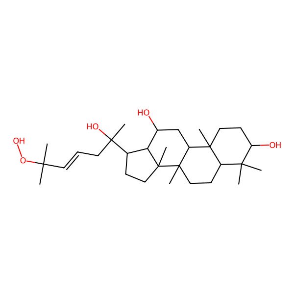 2D Structure of 17-(6-hydroperoxy-2-hydroxy-6-methylhept-4-en-2-yl)-4,4,8,10,14-pentamethyl-2,3,5,6,7,9,11,12,13,15,16,17-dodecahydro-1H-cyclopenta[a]phenanthrene-3,12-diol