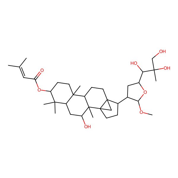 2D Structure of [3-Hydroxy-15-[2-methoxy-5-(1,2,3-trihydroxy-2-methylpropyl)oxolan-3-yl]-2,6,6,10-tetramethyl-7-pentacyclo[12.3.1.01,14.02,11.05,10]octadecanyl] 3-methylbut-2-enoate