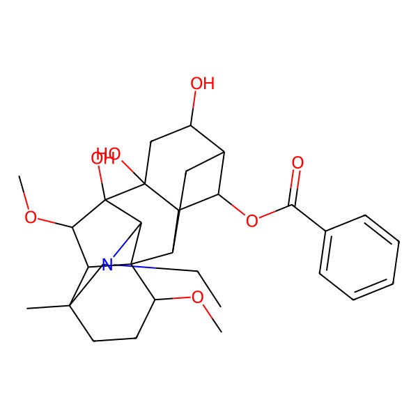 2D Structure of (11-Ethyl-6,8,9-trihydroxy-16,18-dimethoxy-13-methyl-11-azahexacyclo[7.7.2.12,5.01,10.03,8.013,17]nonadecan-4-yl) benzoate