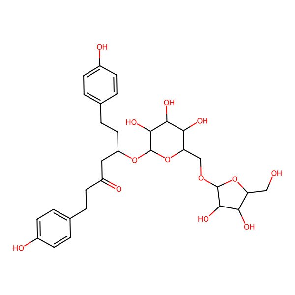 2D Structure of 5-[6-[[3,4-Dihydroxy-5-(hydroxymethyl)oxolan-2-yl]oxymethyl]-3,4,5-trihydroxyoxan-2-yl]oxy-1,7-bis(4-hydroxyphenyl)heptan-3-one