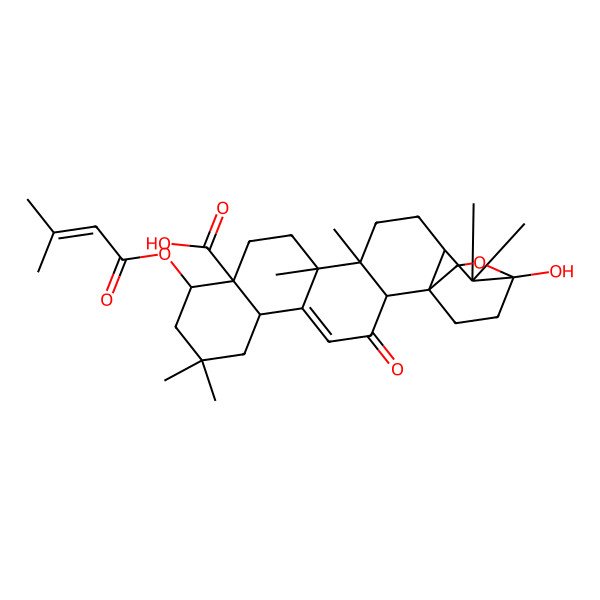 2D Structure of (1R,2S,6S,10R,11S,14S,15R,18R,20S)-20-hydroxy-8,8,14,15,19,19-hexamethyl-10-(3-methylbut-2-enoyloxy)-3-oxo-21-oxahexacyclo[18.2.2.01,18.02,15.05,14.06,11]tetracos-4-ene-11-carboxylic acid