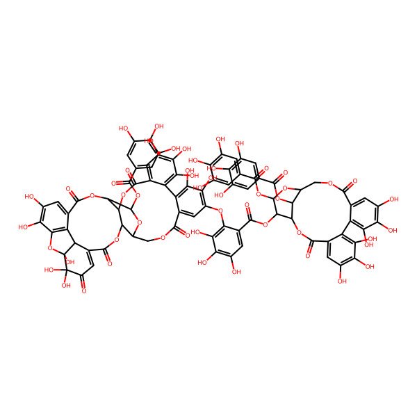 2D Structure of [6,7,8,11,12,13-Hexahydroxy-3,16-dioxo-21,23-bis[(3,4,5-trihydroxybenzoyl)oxy]-2,17,20-trioxatetracyclo[17.3.1.04,9.010,15]tricosa-4,6,8,10,12,14-hexaen-22-yl] 2-[[1,2,2,14,15,16,19,20,35,36-decahydroxy-3,6,11,24,32-pentaoxo-29-(3,4,5-trihydroxybenzoyl)oxy-7,10,25,28,31,40-hexaoxaoctacyclo[35.2.1.05,39.08,27.09,30.012,17.018,23.033,38]tetraconta-4,12,14,16,18,20,22,33,35,37-decaen-21-yl]oxy]-3,4,5-trihydroxybenzoate