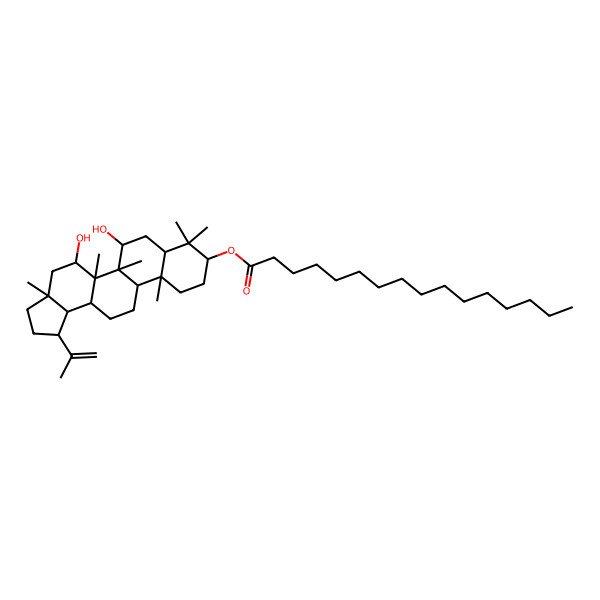 2D Structure of [(1R,3aR,5S,5aR,5bR,6S,7aR,9S,11aS,11bR,13aR,13bR)-5,6-dihydroxy-3a,5a,5b,8,8,11a-hexamethyl-1-prop-1-en-2-yl-1,2,3,4,5,6,7,7a,9,10,11,11b,12,13,13a,13b-hexadecahydrocyclopenta[a]chrysen-9-yl] hexadecanoate