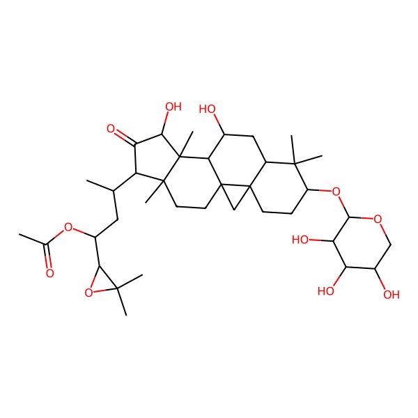 2D Structure of [(1R,3R)-3-[(1S,3R,6S,8R,10S,11R,12S,13R,15R,16R)-10,13-dihydroxy-7,7,12,16-tetramethyl-14-oxo-6-[(2S,3R,4S,5R)-3,4,5-trihydroxyoxan-2-yl]oxy-15-pentacyclo[9.7.0.01,3.03,8.012,16]octadecanyl]-1-[(2S)-3,3-dimethyloxiran-2-yl]butyl] acetate