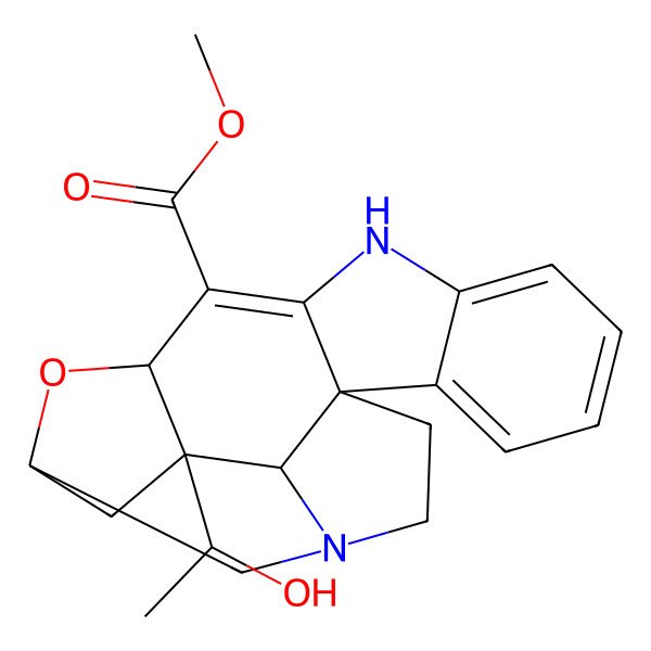 2D Structure of methyl (1S,3R,13R,17R,18R)-18-[(1S)-1-hydroxyethyl]-2-oxa-6,16-diazahexacyclo[14.3.1.03,18.05,13.07,12.013,17]icosa-4,7,9,11-tetraene-4-carboxylate