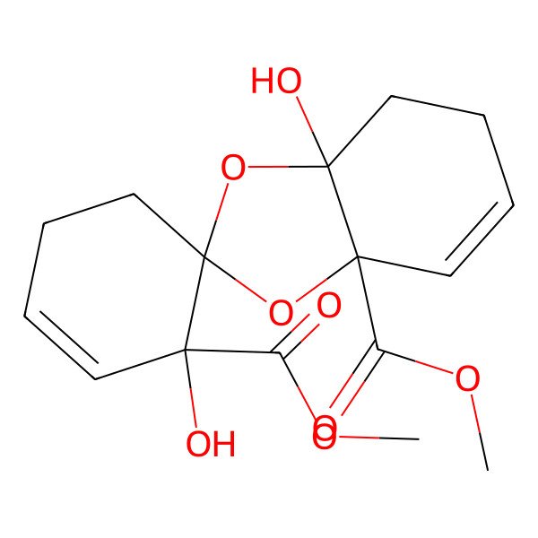 2D Structure of dimethyl (1'R,2S,3aR,7aS)-1',7a-dihydroxyspiro[6,7-dihydro-1,3-benzodioxole-2,6'-cyclohex-2-ene]-1',3a-dicarboxylate