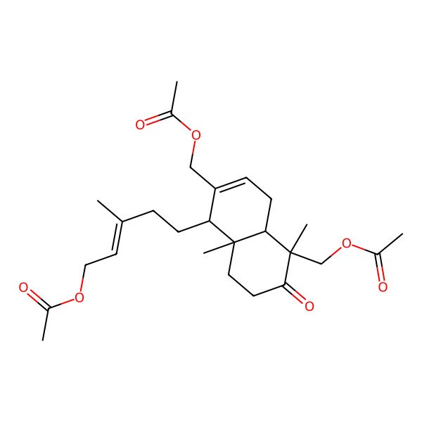 2D Structure of [(E)-5-[(1S,4aS,5R,8aS)-2,5-bis(acetyloxymethyl)-5,8a-dimethyl-6-oxo-4,4a,7,8-tetrahydro-1H-naphthalen-1-yl]-3-methylpent-2-enyl] acetate