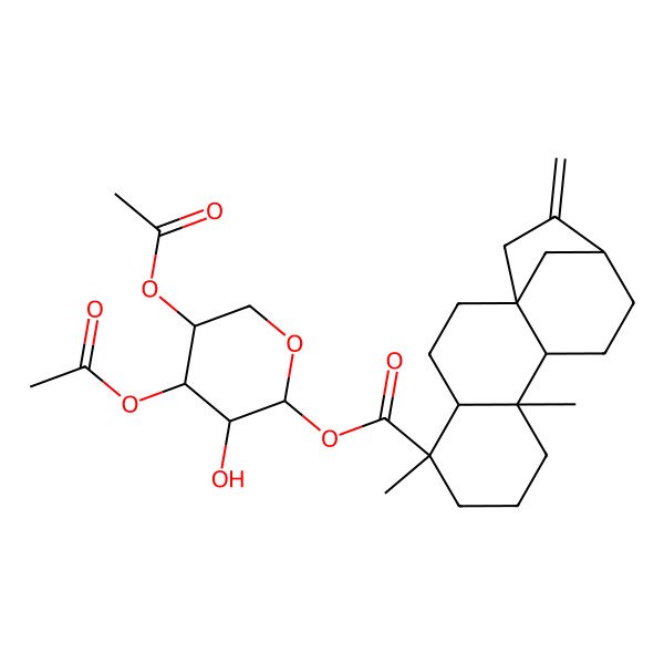 2D Structure of [(2S,3R,4R,5R)-4,5-diacetyloxy-3-hydroxyoxan-2-yl] (1S,4R,5S,9S,10S,13R)-5,9-dimethyl-14-methylidenetetracyclo[11.2.1.01,10.04,9]hexadecane-5-carboxylate