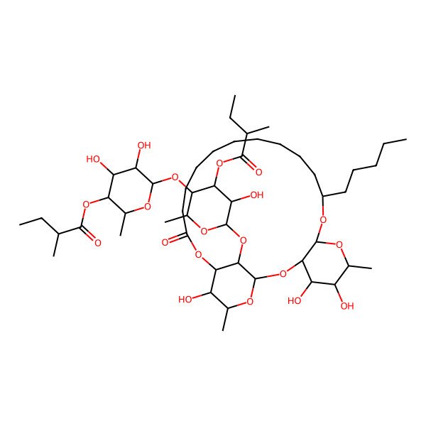 2D Structure of [(2R,3R,4R,5R,6S)-4,5-dihydroxy-6-[(2S,3S,4S,5R,6S)-5-hydroxy-2-methyl-4-[(2S)-2-methylbutanoyl]oxy-6-[[(1S,3R,4S,5S,6R,8R,10R,22S,23R,24R,26R)-4,5,23-trihydroxy-6,24-dimethyl-20-oxo-10-pentyl-2,7,9,21,25-pentaoxatricyclo[20.3.1.03,8]hexacosan-26-yl]oxy]oxan-3-yl]oxy-2-methyloxan-3-yl] (2S)-2-methylbutanoate